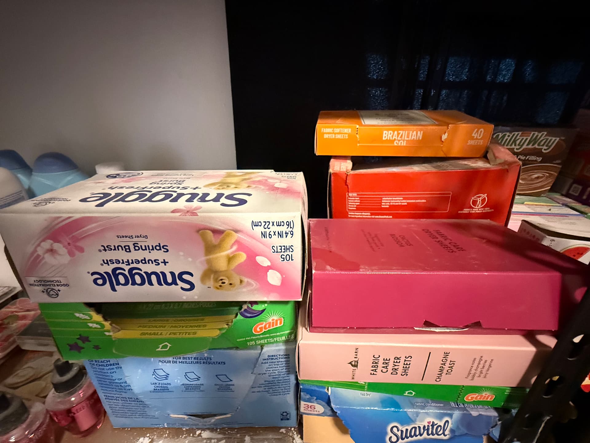 Dryer sheet boxes used for laundry inspired scents